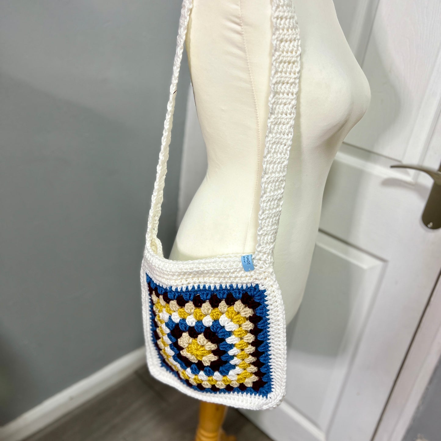 Crochet Granny Square Lined Shoulder Bag Large
