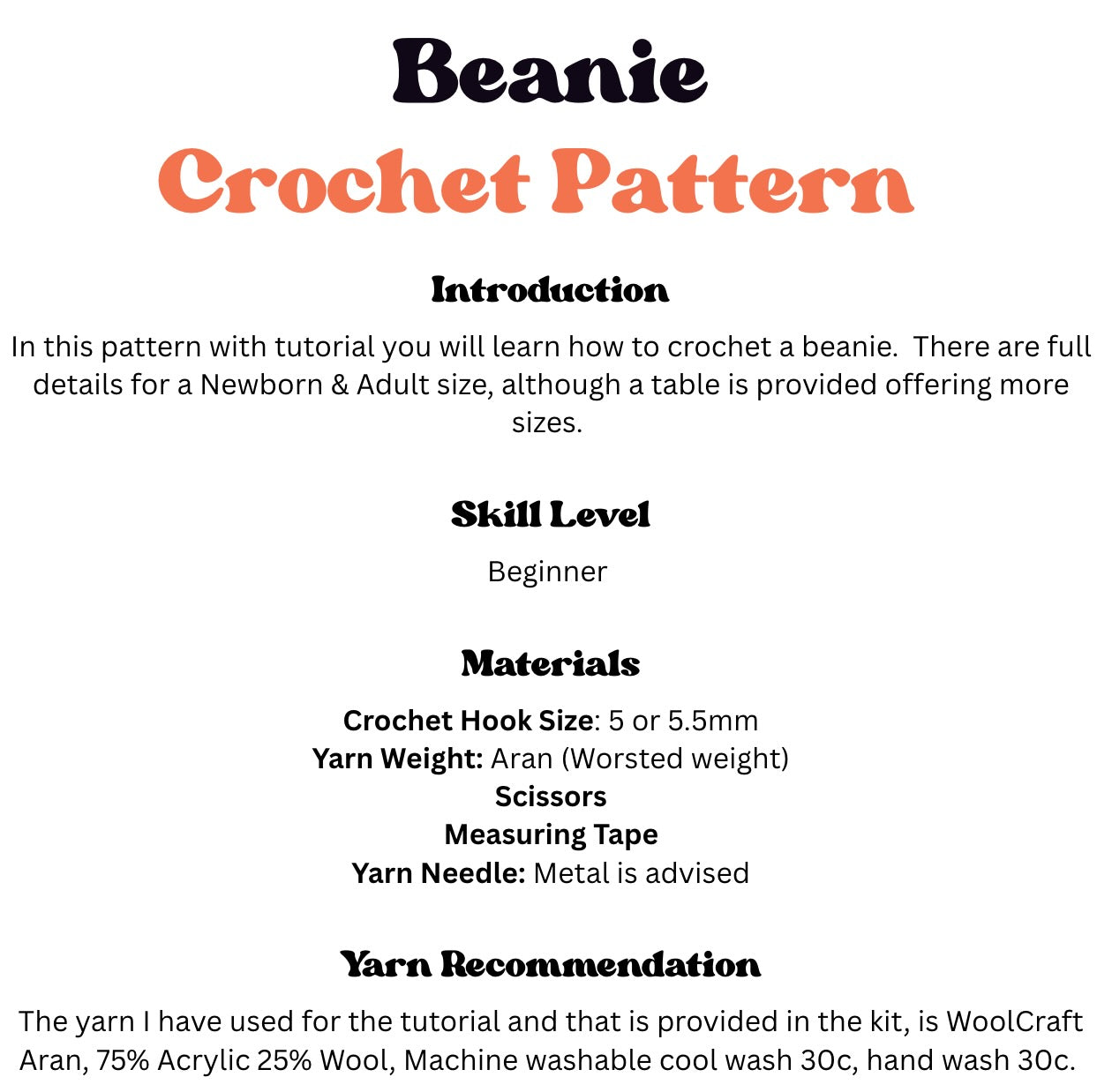 Beanie Crochet Pattern - Make any size